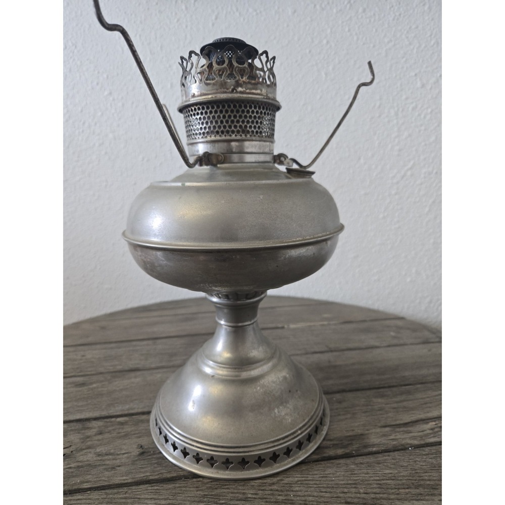 Antique 1900's Nickel Plated Oil Table Lamp Base Only - Picture 3 of 12